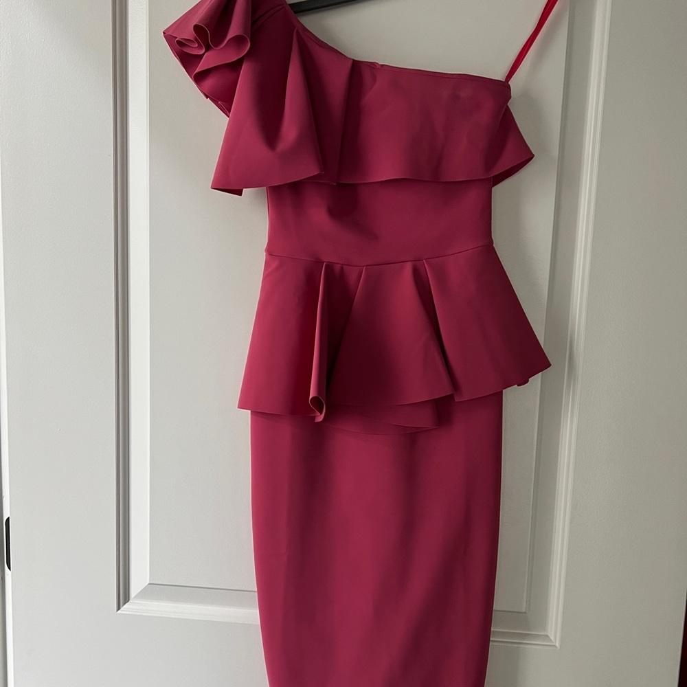 Chiara Boni Pink One Shoulder Ruffle Peplum Dress - Picture 3 of 9
